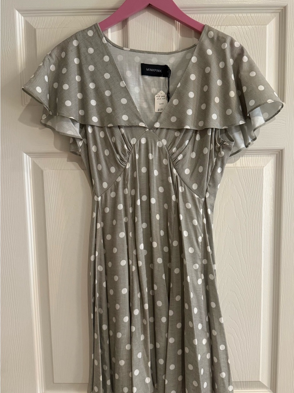 MINKPINK Gray Polka Dot Midi Dress with Flutter Sleeves